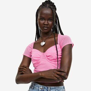 H&M Women's Gathered Fitted Bustier Pink Sweetheart neckline Crop Top Size M